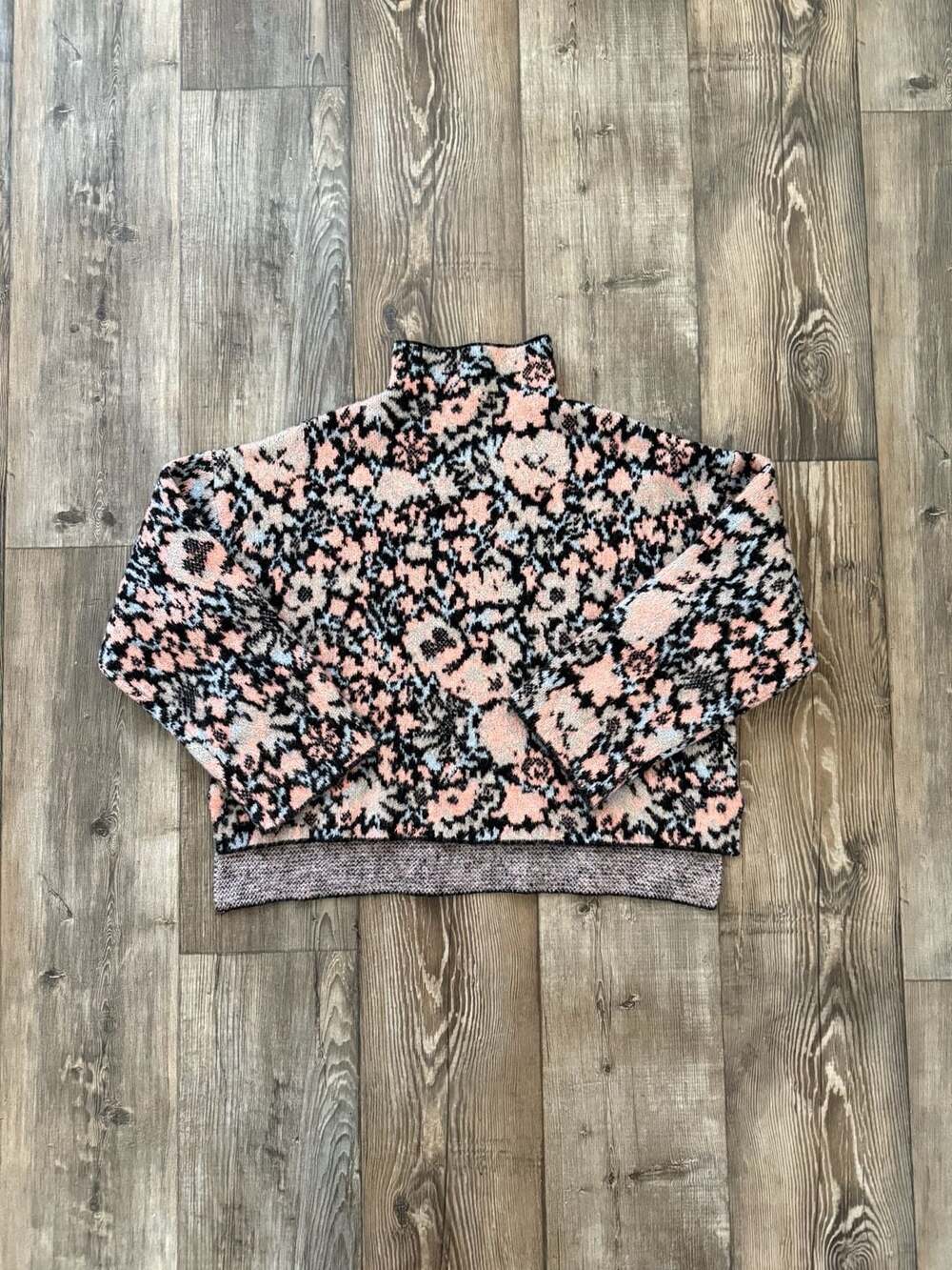 Zara Floral Mock Neck Sweater, Oversized Pink & Black Knit